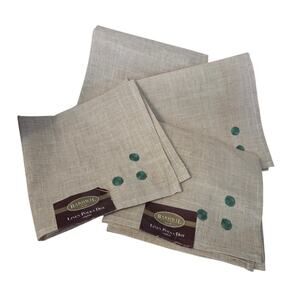 Lot 4 New Bardwil Linen Cloth Napkins Green Polka Dot Embroidered Burlap